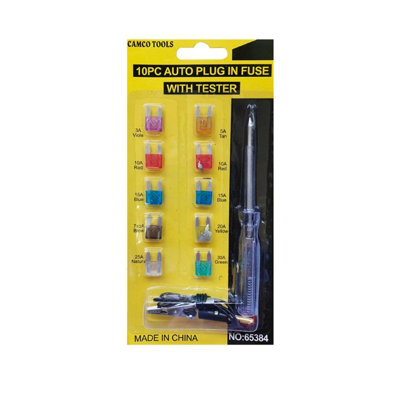 10 PCS AUTO PLUG IN FUSE WITH TESTER  65384